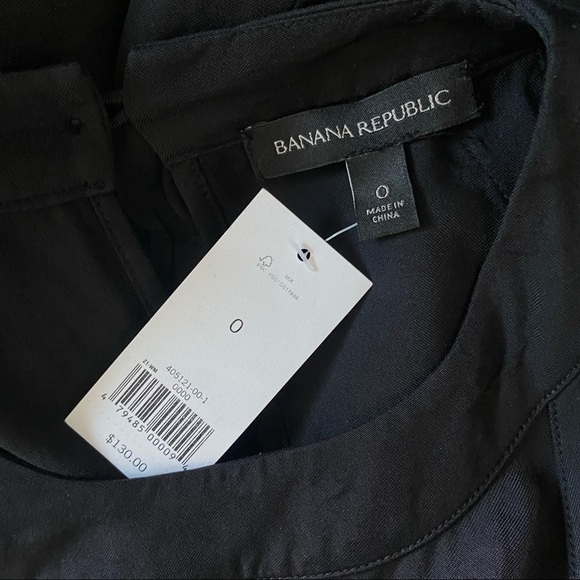 BANANA REPUBLIC Black Smocked Drawstring Dress "Lucia" w/ Pockets - Picture 3 of 9